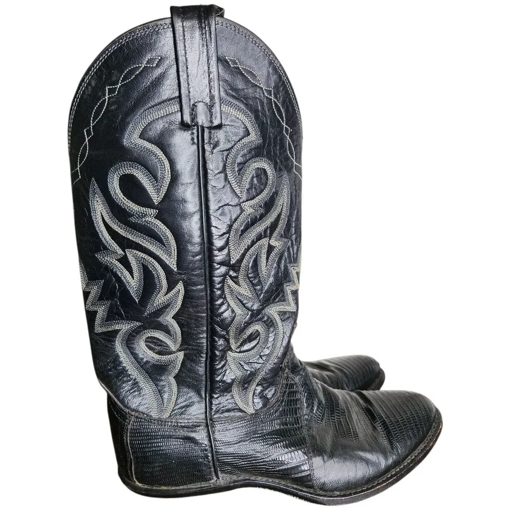 DAN POST Mens Exotic Leather Black Teju Lizard Western Cowboy Boots 8 EW 350 R